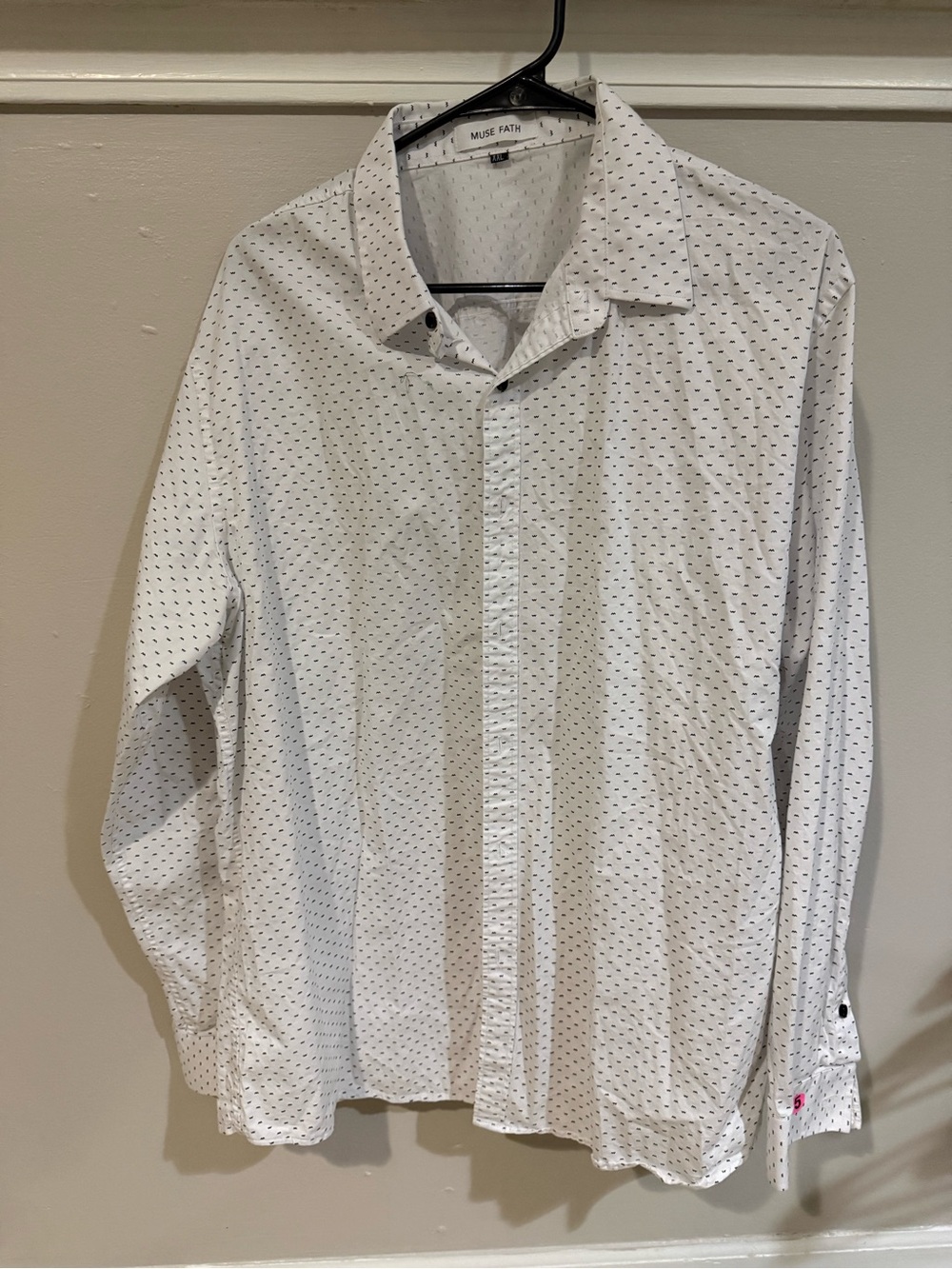 White Micro-Print Men's Button-Up Shirt